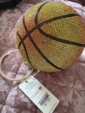 Crystal Basketball Clutch in Gold with Black Accents